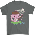 Fishing is My Valentine Funny Axolotl Mens T-Shirt 100% Cotton Charcoal