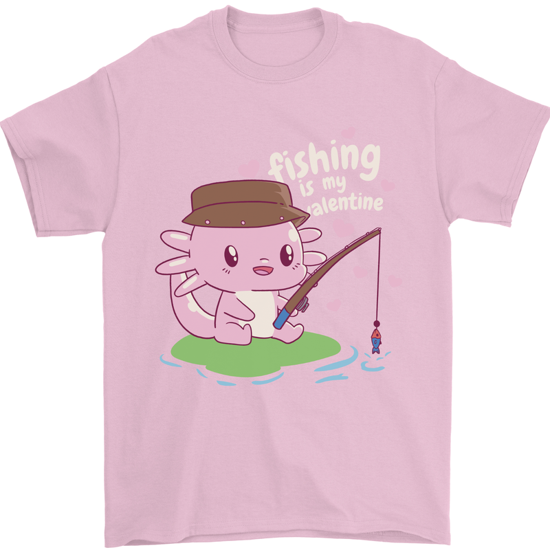 Fishing is My Valentine Funny Axolotl Mens T-Shirt 100% Cotton Light Pink