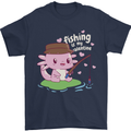 Fishing is My Valentine Funny Axolotl Mens T-Shirt 100% Cotton Navy Blue