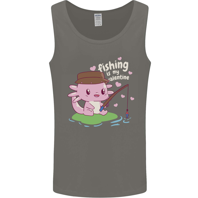 Fishing is My Valentine Funny Axolotl Mens Vest Tank Top Charcoal