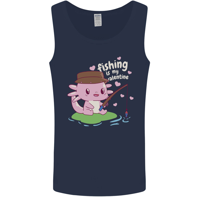 Fishing is My Valentine Funny Axolotl Mens Vest Tank Top Navy Blue