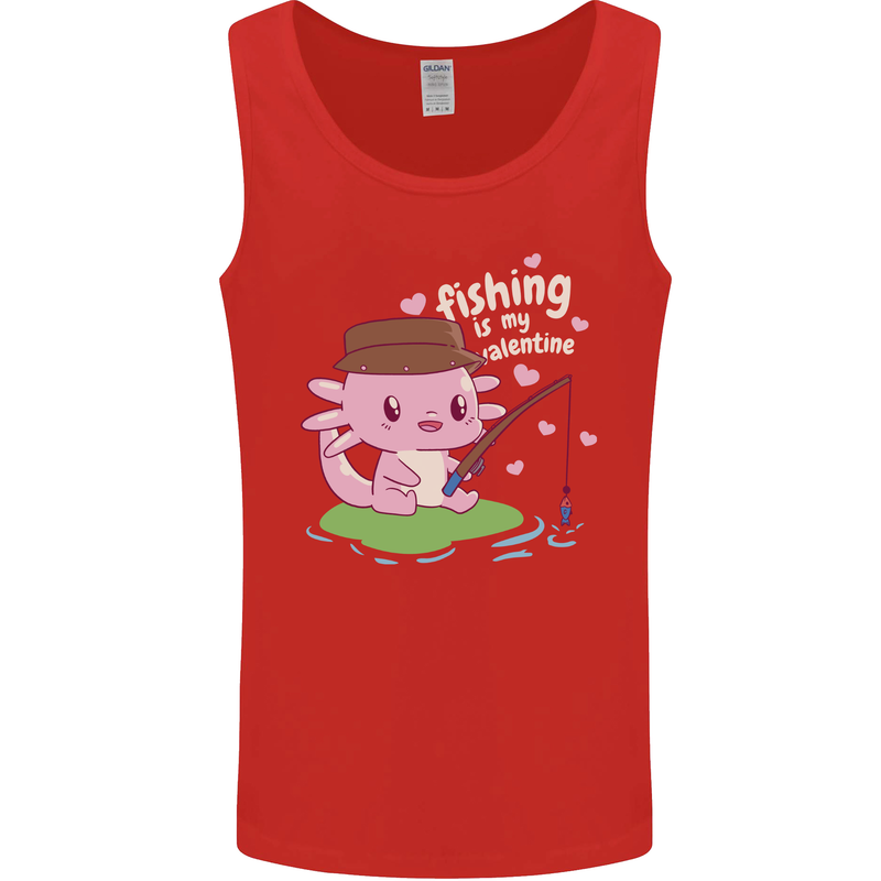 Fishing is My Valentine Funny Axolotl Mens Vest Tank Top Red