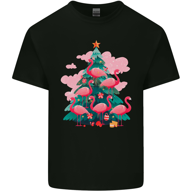 Flamingo Christmas Tree Xmas Kids T-Shirt Childrens Black