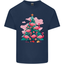 Flamingo Christmas Tree Xmas Kids T-Shirt Childrens Navy Blue