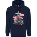 Flamingo Christmas Tree Xmas Mens 80% Cotton Hoodie Navy Blue