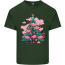 Flamingo Christmas Tree Xmas Mens Cotton T-Shirt Tee Top Forest Green
