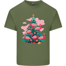 Flamingo Christmas Tree Xmas Mens Cotton T-Shirt Tee Top Military Green