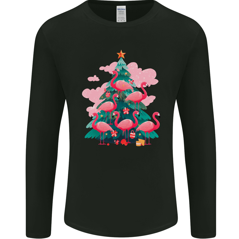 Flamingo Christmas Tree Xmas Mens Long Sleeve T-Shirt Black