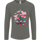 Flamingo Christmas Tree Xmas Mens Long Sleeve T-Shirt Charcoal