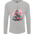 Flamingo Christmas Tree Xmas Mens Long Sleeve T-Shirt Sports Grey