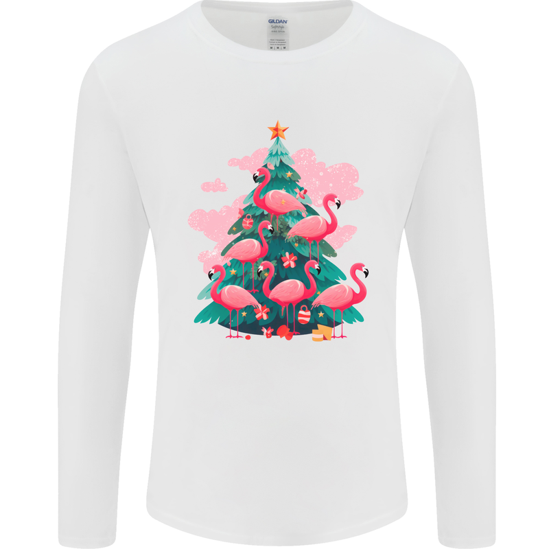 Flamingo Christmas Tree Xmas Mens Long Sleeve T-Shirt White
