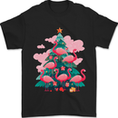 Flamingo Christmas Tree Xmas Mens T-Shirt 100% Cotton Black