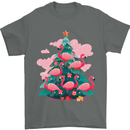 Flamingo Christmas Tree Xmas Mens T-Shirt 100% Cotton Charcoal