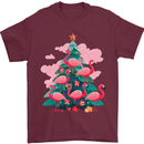 Flamingo Christmas Tree Xmas Mens T-Shirt 100% Cotton Maroon