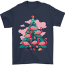 Flamingo Christmas Tree Xmas Mens T-Shirt 100% Cotton Navy Blue
