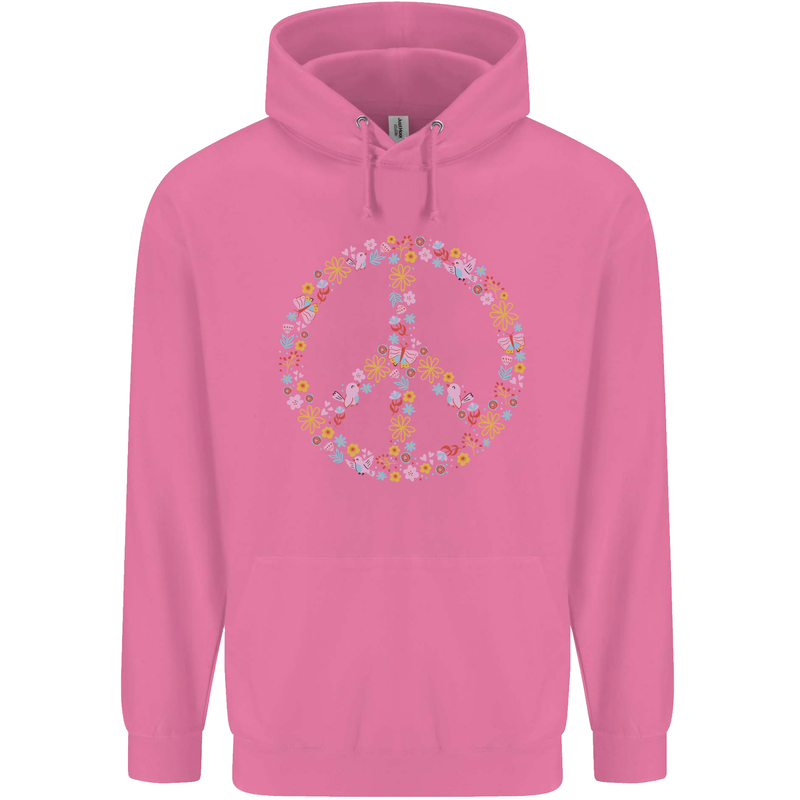 Floral Peace Symbol Hippie Love Childrens Kids Hoodie Azalea
