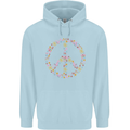 Floral Peace Symbol Hippie Love Childrens Kids Hoodie Light Blue