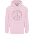 Floral Peace Symbol Hippie Love Childrens Kids Hoodie Light Pink