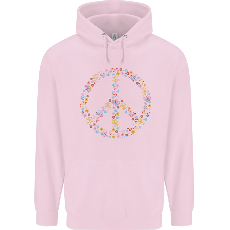 Floral Peace Symbol Hippie Love Childrens Kids Hoodie Light Pink