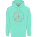 Floral Peace Symbol Hippie Love Childrens Kids Hoodie Peppermint