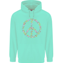 Floral Peace Symbol Hippie Love Childrens Kids Hoodie Peppermint