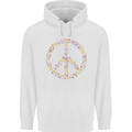 Floral Peace Symbol Hippie Love Childrens Kids Hoodie White