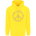 Floral Peace Symbol Hippie Love Childrens Kids Hoodie Yellow