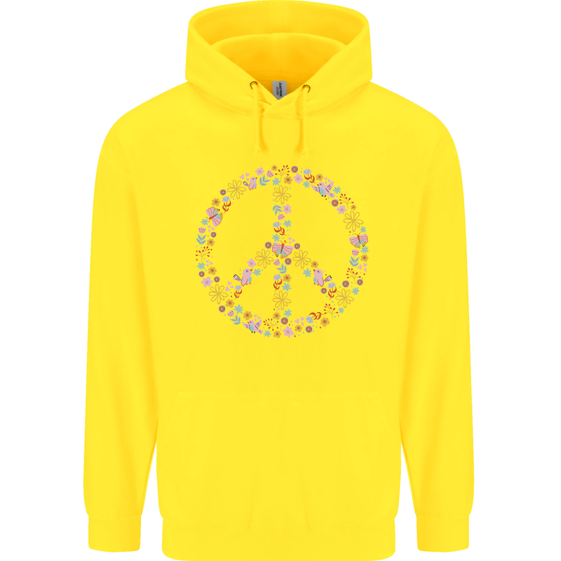 Floral Peace Symbol Hippie Love Childrens Kids Hoodie Yellow