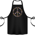 Floral Peace Symbol Hippie Love Cotton Apron 100% Organic Black