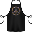 Floral Peace Symbol Hippie Love Cotton Apron 100% Organic Black