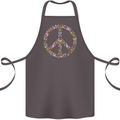 Floral Peace Symbol Hippie Love Cotton Apron 100% Organic Dark Grey