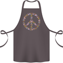 Floral Peace Symbol Hippie Love Cotton Apron 100% Organic Dark Grey