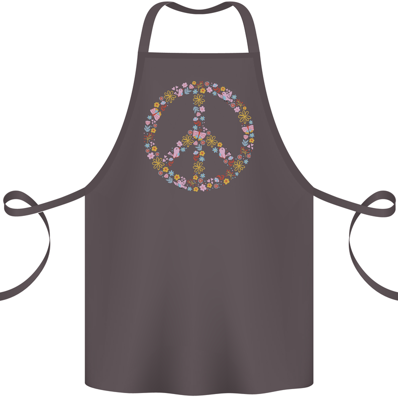 Floral Peace Symbol Hippie Love Cotton Apron 100% Organic Dark Grey