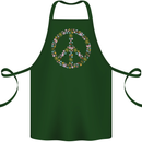 Floral Peace Symbol Hippie Love Cotton Apron 100% Organic Forest Green