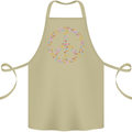 Floral Peace Symbol Hippie Love Cotton Apron 100% Organic Khaki