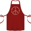Floral Peace Symbol Hippie Love Cotton Apron 100% Organic Maroon