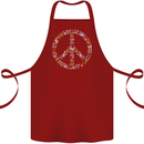 Floral Peace Symbol Hippie Love Cotton Apron 100% Organic Maroon