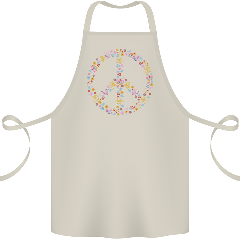 Floral Peace Symbol Hippie Love Cotton Apron 100% Organic Natural
