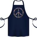 Floral Peace Symbol Hippie Love Cotton Apron 100% Organic Navy Blue
