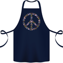 Floral Peace Symbol Hippie Love Cotton Apron 100% Organic Navy Blue