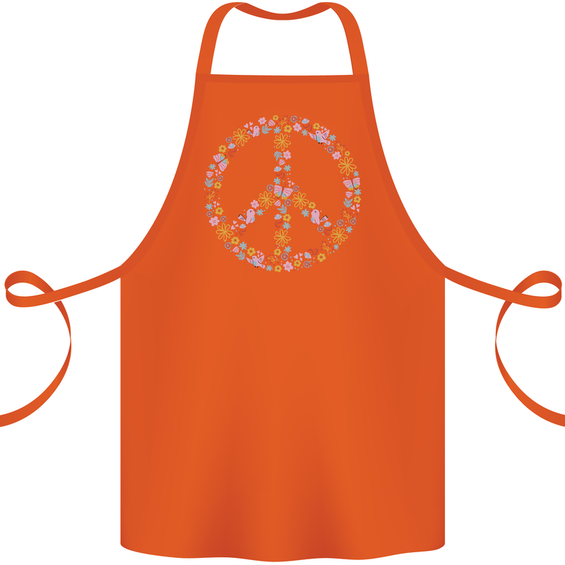 Floral Peace Symbol Hippie Love Cotton Apron 100% Organic Orange