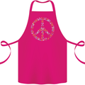 Floral Peace Symbol Hippie Love Cotton Apron 100% Organic Pink