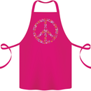 Floral Peace Symbol Hippie Love Cotton Apron 100% Organic Pink