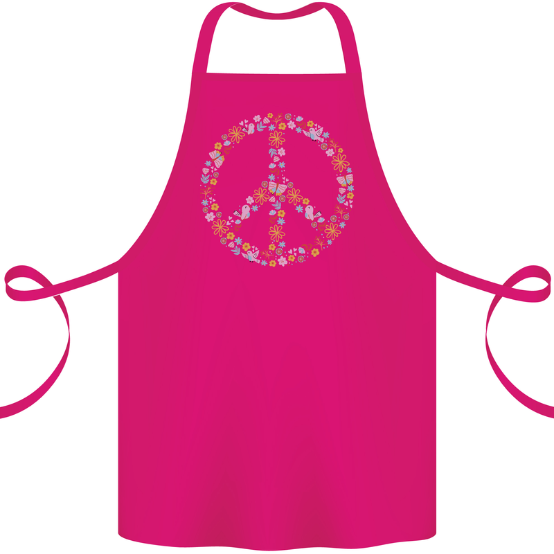 Floral Peace Symbol Hippie Love Cotton Apron 100% Organic Pink