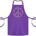 Floral Peace Symbol Hippie Love Cotton Apron 100% Organic Purple