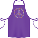 Floral Peace Symbol Hippie Love Cotton Apron 100% Organic Purple