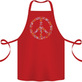 Floral Peace Symbol Hippie Love Cotton Apron 100% Organic Red