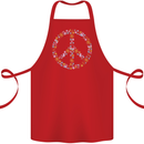 Floral Peace Symbol Hippie Love Cotton Apron 100% Organic Red