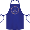Floral Peace Symbol Hippie Love Cotton Apron 100% Organic Royal Blue