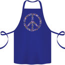 Floral Peace Symbol Hippie Love Cotton Apron 100% Organic Royal Blue